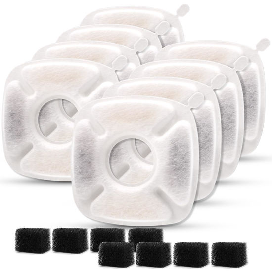 Picture of 16Pcs Pet Fountain Filters Replacement Compatible with 95Oz/2.8L Dog Water Fountain, Cat Water Fountain Filters(8 Carbon Filters+8 Sponge Filters)