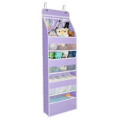 Picture of Univivi Door Storage Organizer Nursery Over the Door Organizer Baby Storage with 4 Large Pockets and 3 Small PVC Pockets for Cosmetics, Toys and Sundries (Purple)