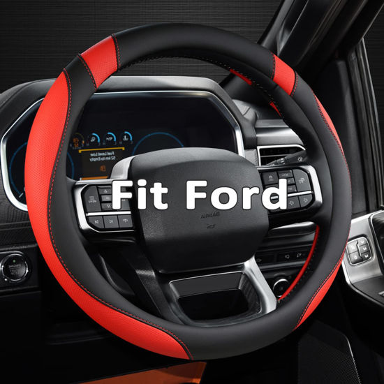 Picture of West Llama Customized Auto Car Steering Wheel Cover for Ford F-150, F-250, F-350, Expedition (Black+Red)