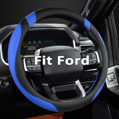 Picture of West Llama Customized Auto Car Steering Wheel Cover for Ford F-150, F-250, F-350, Expedition (Black+Blue)