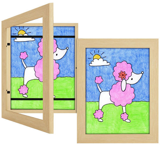 Picture of 2 Pack 8.5x11 Kids Art Frames Natural, Kids Artwork Frames Changeable Child Artwork Picture Display Front Opening, Rustic Children Storage Frame Hold 50pcs Craft, Drawing, Art Project, Schoolwork