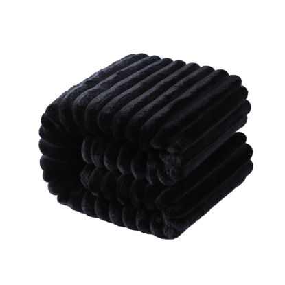 Picture of NTBAY Plush Flannel Baby Blanket, Soft and Warm Toddler Blanket with Striped Texture for Stroller, Crib, Travel, 30x40 Inches, Black