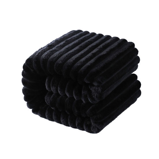 Picture of NTBAY Plush Flannel Baby Blanket, Soft and Warm Toddler Blanket with Striped Texture for Stroller, Crib, Travel, 30x40 Inches, Black
