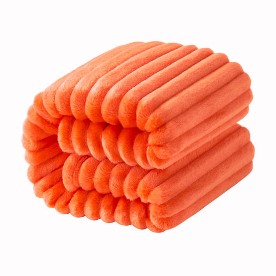 Picture of NTBAY Flannel Fuzzy Toddler Blanket, Fluffy Warm and Lightweight Reversible Stripes Design Baby Plush Blanket, 30x40 Inches, Orange