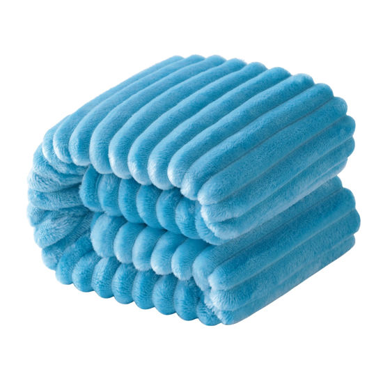 Picture of NTBAY Flannel Fuzzy Toddler Blanket, Fluffy Warm and Lightweight Reversible Stripes Design Baby Plush Blanket, 30x40 Inches, Blue