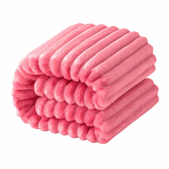 Picture of NTBAY Plush Flannel Oversized Baby Blanket, 50X60 Inches Soft and Warm Toddler Blanket with Striped Texture Nursery Bed Blanket for Stroller, Crib, Travel, Baby Gift, 50"x60", Coral Pink