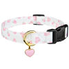 Picture of Cotton Handmade Dog Collar Cute and Distinctive Patterns White&Pink Love Heart with Pendant Cute Dog Collars for Small Medium Large Dogs Girl Dogs Boy Dogs S