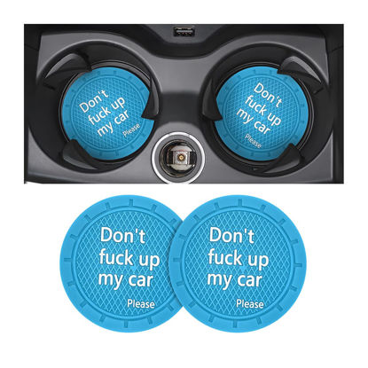 Picture of 8sanlione 2 Pack Car Cup Holder Coasters, 2.75 Inch Non-Slip PVC Insert Cup Coaster, Anti-Scratch Auto Cup Mats for Women Men, Vehicle Interior Accessories for Car, SUV, Truck (D Light Blue/2PCS)