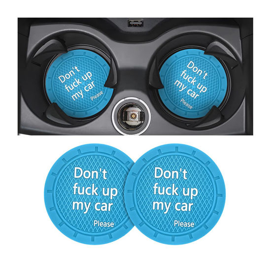 Picture of 8sanlione 2 Pack Car Cup Holder Coasters, 2.75 Inch Non-Slip PVC Insert Cup Coaster, Anti-Scratch Auto Cup Mats for Women Men, Vehicle Interior Accessories for Car, SUV, Truck (D Light Blue/2PCS)