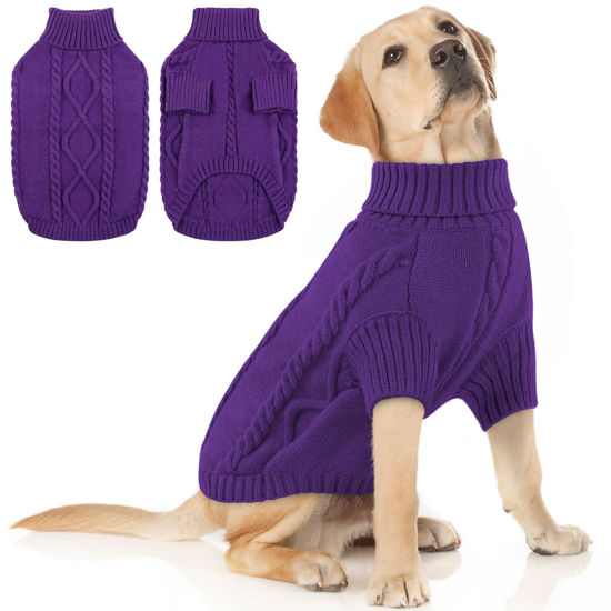 Picture of Queenmore Dog Sweater for Large Size Dog,Pitbull Dog Sweater,XXL Dog Sweater for Labrador Retriever,Cold Weather Warm Knitted Pet Sweatershirt for Boy Girl Dogs (Purple,2XL)