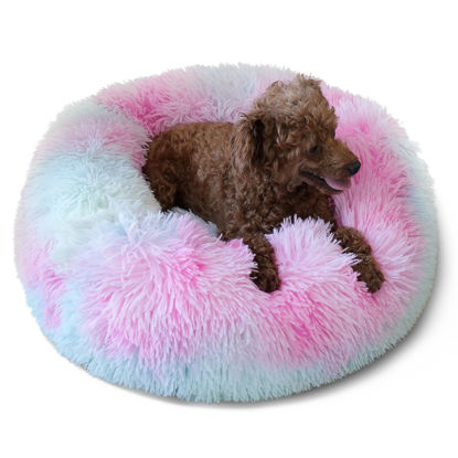 Picture of Puppy Bed for Calming Dog 19Inches Peach Anti-Anxiety Donut Dog Bed for Small Dogs Washable Fuzzy Dog Bed Fits up to 15 lbs Pets Beds for Small Dog