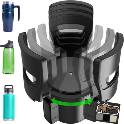 Picture of Gorilla Grip Car Cup Holder Expander, Keeps Large Drink Cups Secure, Expander Fits Yeti, HydroFlask, Stanley 18 to 48oz Large Water Bottles, Coffee Mug, Adjustable Arms and Base Insert, Black