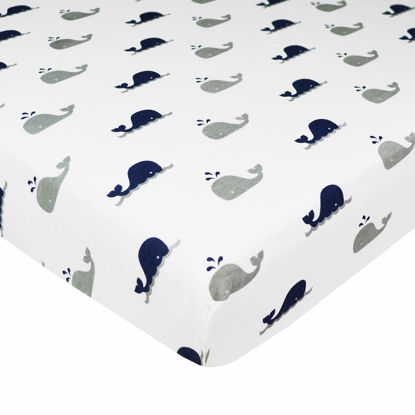Picture of American Baby Company Fitted Mini Crib Sheet 24" x 38", Soft Breathable Neutral 100% Cotton Jersey Portable Sheet, Navy Whale, for Boys and Girls, Fits Most Pack N Play and Mini Crib Mattresses