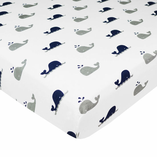 Picture of American Baby Company Fitted Mini Crib Sheet 24" x 38", Soft Breathable Neutral 100% Cotton Jersey Portable Sheet, Navy Whale, for Boys and Girls, Fits Most Pack N Play and Mini Crib Mattresses