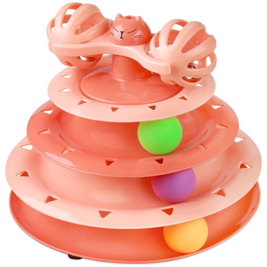 Picture of UPSKY Cat Toy Roller 4-Level Turntable Cat Toy Balls with Three Colorful Balls and Bell Ball X Turntable Interactive Kitten Fun Mental Physical Exercise Puzzle Toys.