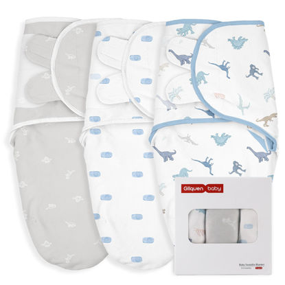 Picture of GLLQUEN BABY Swaddle 0-3 Months - 3 Pack Swaddles for Newborn, Adjustable Newborn Swaddle Wrap for Baby Boys and Girls, Swaddle Blanket Sleep Sack, Dinosaur & World, Easy Change Swaddle