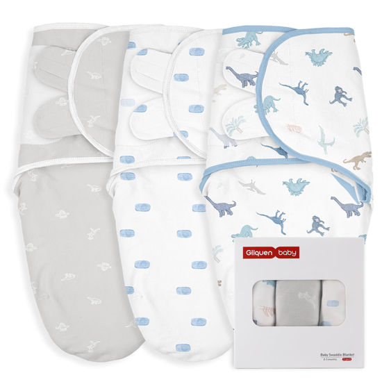 Picture of GLLQUEN BABY Swaddle 0-3 Months - 3 Pack Swaddles for Newborn, Adjustable Newborn Swaddle Wrap for Baby Boys and Girls, Swaddle Blanket Sleep Sack, Dinosaur & World, Easy Change Swaddle