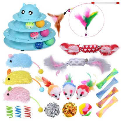 Picture of UPSKY 24 PCS Cat Toys, 3-Level Turntable Kitten Toys Set, Interactive Cat Roller Toys for Indoor Cats, Catnip Toys, Cat Teaser Toys, Mice Toys, Spring Toys, Various Ball Toys for Kitty