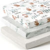 Picture of Stretchy Ultra Soft Jersey Knit Fitted Pack n Play Sheets 3 Pack, Portable/Mini Crib Sheets for Boys and Girls, Universal Fit for Pack N Plays Safe and Snug, Stylish Pattern of Bear and Wolf Print
