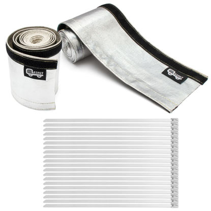 Picture of Heat Shroud Sleeve Aluminized 2 Pcs for Ultimate Heat Protection Hose Wire Shield 1-1/2''I.D. x 10FT, with 20 Pcs 7.8Inch Stainless Steel Cable Metal Zip Ties