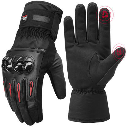 Picture of KEMIMOTO Winter Motorcycle Gloves, Cold Weather Motorcycle Winter Gloves Men Women, Touchscreen Waterproof Motorcycle Riding Gloves, Warm Winter Gloves for ATV Skiing Snowmobile Bicycle,2XL, Black