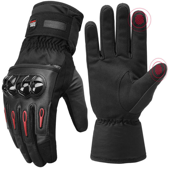 Picture of KEMIMOTO Winter Motorcycle Gloves, Cold Weather Motorcycle Winter Gloves Men Women, Touchscreen Waterproof Motorcycle Riding Gloves, Warm Winter Gloves for ATV Skiing Snowmobile Bicycle,2XL, Black