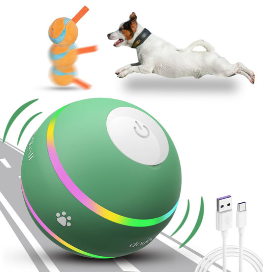 Picture of BARHOMO Dog Balls,The 3rd Generation Interactive Toys for Puppy/Small/Medium/Large Dogs,Improved Dog Rolling Effect Tennis Ball with Strap, Tough Motion Activated Automatic Moving Dog Toys (Green)