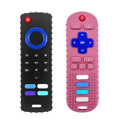 Picture of ERSIHUA 2-Pack Silicone Baby Teething Toys, Fire TV Remote Teethers for 6-12-18 Months Infant, Fire Remote Shape Toddlers Silicone Teethers for Boys and Girls Sensory Toy
