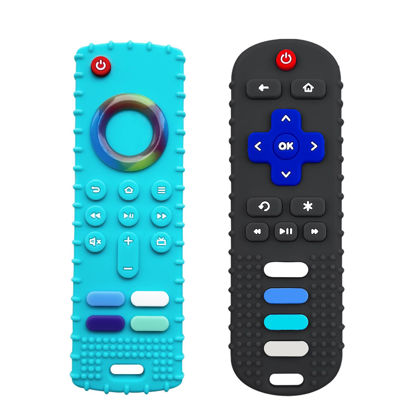 Picture of ERSIHUA 2-Pack Silicone Baby Teething Toys, TV Remote Teethers for 18 Months Infant, Fire TV Remote Shape Toddlers Silicone Teethers for Boys and Girls Sensory Toy