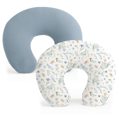 Picture of Konssy 2 Pack Nursing Pillow Covers, Stretchy and Soft Nursing Cover for Breastfeeding Pillows, Pillow Slipcover for Baby Girls Boys Newborn (Blue Grass, Ice Blue)