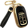 Picture of for 2025 Honda Pilot Key Fob Cover and Leather Keychain - for Honda Accord, Civic, CR-V, HR-V - 2022-2025 Full Cover Key Case - TPU Keyfob Cover Compatible with KR5TP-4 - Black and Gold