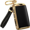 Picture of for Mazda CX5 Key Fob Cover and Leather Keychain - Full Cover Key Case for Mazda 3, 6, CX-5, CX-9, CX-30, CX-50, CX-70 - 2019-2024 TPU Keyfob Cover Compatible with WAZSKE11D0 - Black and Gold