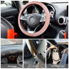 Picture of Steering Wheel Cover for Women and Men, Carbon Fiber Plush Steering Wheel Cover Soft Anti-Slip Comforting, Universal 15 Inches Steering Wheels Accessories (Deep Pink)