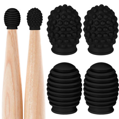 Picture of 4 Pieces Drum Mute Drum Dampener Silicone Drumstick Silent Practice Tips Percussion Accessory Mute Replacement Musical Instruments Accessory (Black,Grid, Dot)