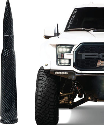 Picture of EcoAuto Bullet Antenna Replacement for Dodge Ram & Ford F150 F250 F350 Super Duty Ford Raptor Bronco Trucks - Anti-Theft Design - Radio Antenna for Truck 1990 - Current (Carbon Fiber)