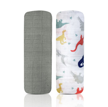Picture of MODERN BABY Muslin Swaddle Blankets Newborn 2 Pack Soft Baby Wraps for Baby Boy 100% Cotton, Dinosaur