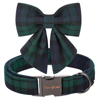 Picture of Unique style paws Christmas Dog Collar with Bow Tie Green Plaid Puppy Collar for Small Medium Large Dogs as Autumn Winter Pet Gifts-XS