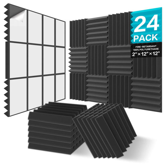 Picture of JBER 24Pack Sound Proof Foam Panels, 2" X 12" X 12" Self-Adhesive Acoustic Wall Paddings for Home Office Studios (Black)
