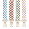 Picture of Baby Pacifier Clip Holder - Girl or Boy Unisex 4 Pack Gift Set - Neutral Modern Retro Checker Green Blue Brown Beige