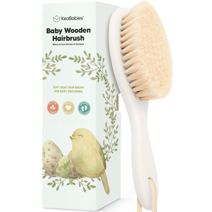 Picture of Baby Hair Brush - Baby Brush with Soft Goat Bristles, Cradle Cap Brush, Perfect Scalp Grooming Product for Infant, Toddler, Kids, Newborns, Baby Girls, Boys (Vanilla, Oval)