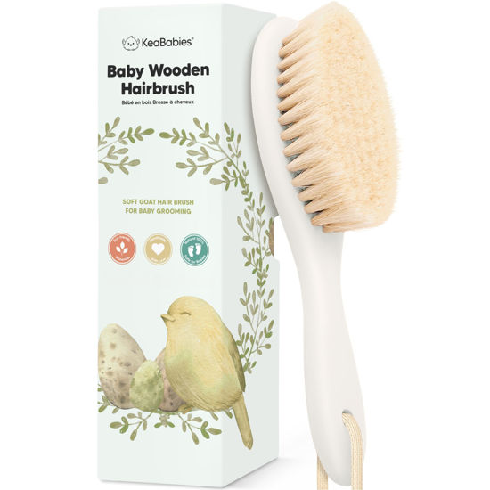 Picture of Baby Hair Brush - Baby Brush with Soft Goat Bristles, Cradle Cap Brush, Perfect Scalp Grooming Product for Infant, Toddler, Kids, Newborns, Baby Girls, Boys (Vanilla, Oval)