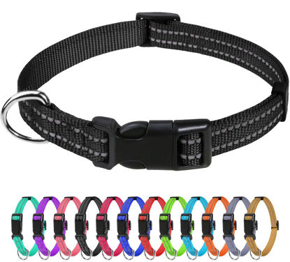 Picture of TagME Reflective Nylon Dog Collars, Adjustable Classic Dog Collar with Quick Release Buckle for Puppy, Black 3/8" Width