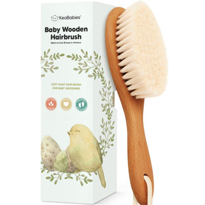 Picture of Baby Hair Brush - Baby Brush with Soft Goat Bristles, Cradle Cap Brush, Perfect Scalp Grooming Product for Infant, Toddler, Kids, Newborns, Baby Girls, Boys (Golden Oak, Oval)