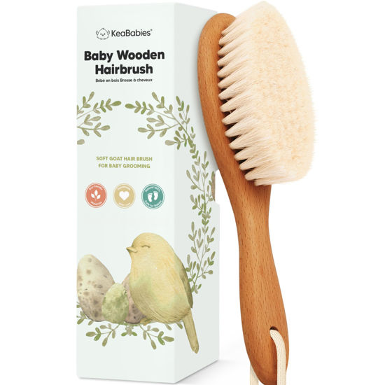 Picture of Baby Hair Brush - Baby Brush with Soft Goat Bristles, Cradle Cap Brush, Perfect Scalp Grooming Product for Infant, Toddler, Kids, Newborns, Baby Girls, Boys (Golden Oak, Oval)