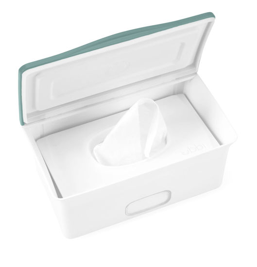 Picture of Ubbi Baby Wipes Dispenser with Weighted Plate and Secure Seal, Nursery and Baby Registry Essential to Keep Wipes Fresh, Open Water
