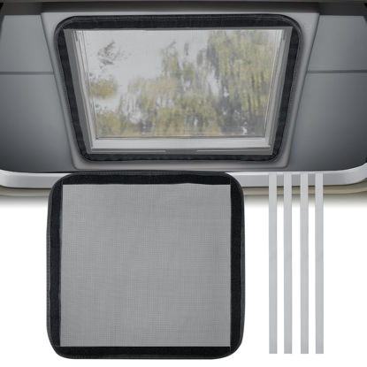 Picture of funomo RV Door Window Shade, Foldable Velcro RV Blackout Window Cover, UV Rays Protection Camper Trailer Door Window Cover, Thickened Oxford Fabric (Black Bug Screen-Vent Fit, 16.25 x 16.25 inches)