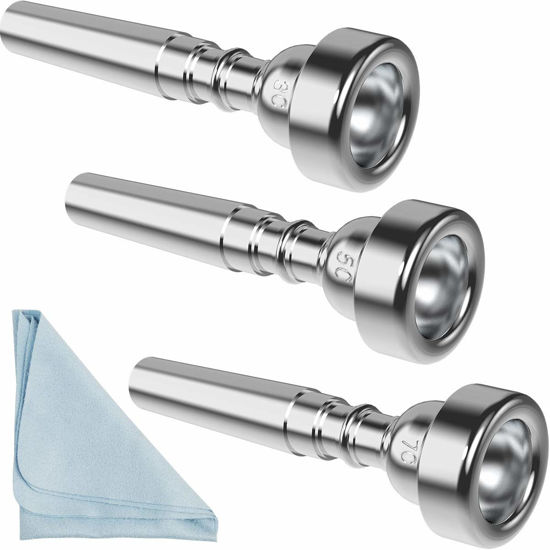Picture of Silver Trumpet Mouthpiece 7C 5C 3C Trumpet Mouthpiece Set with Box Cleaning Cloth Compatible with Yamaha Bach Conn King Musical Instruments for Beginners and Professional Players 3Pack