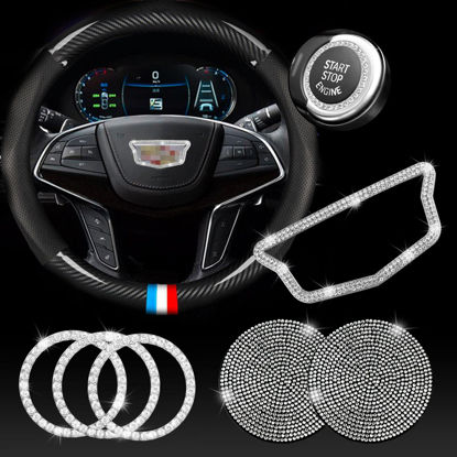 Picture of JINGSEN Bling Car Steering Wheel Decorative Diamond Sticker for Cadillac,DIY Bling Car Interior Accessories Compatible with CT4 CT5 CT6 XT4 XT5 XT6,with 2 Pack Silicone Car Coasters