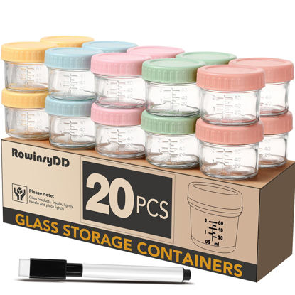 Picture of RowinsyDD 20 Pack Glass Baby Food Storage Containers, 4 oz Leakproof Baby Food Jars with Lids, Small Glass Food Containers for Infant Baby Food, Freezer & Microwave Safe, BPA Free
