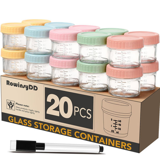Picture of RowinsyDD 20 Pack Glass Baby Food Storage Containers, 4 oz Leakproof Baby Food Jars with Lids, Small Glass Food Containers for Infant Baby Food, Freezer & Microwave Safe, BPA Free